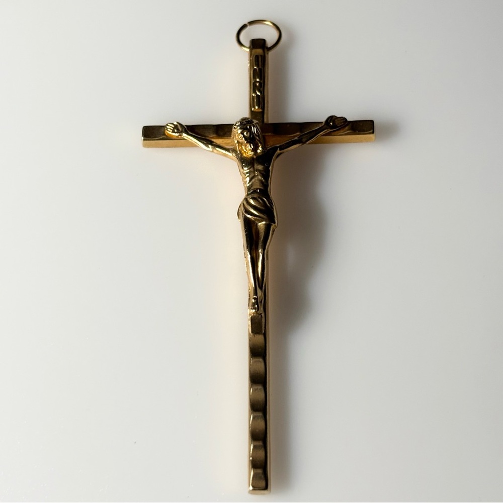 Vintage Brass Crucifix Cross Jesus Christ Wall Hanging Engraved INRI